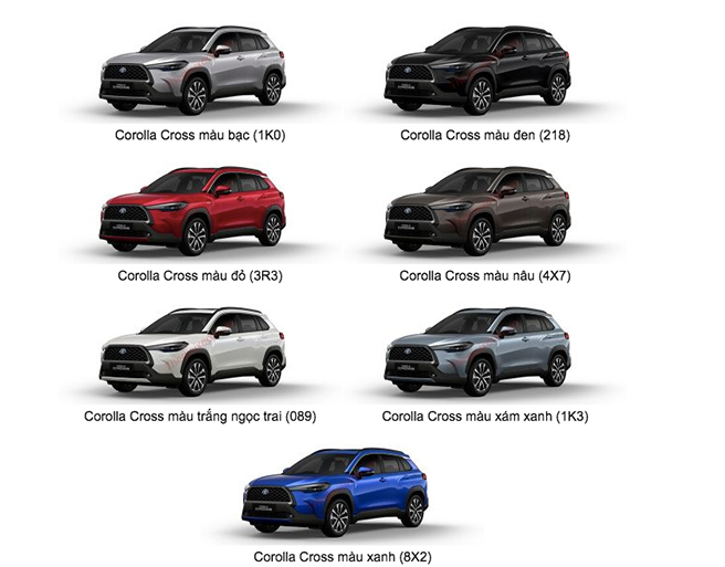 Toyota Corolla Cross có 7 lựa chọn màu sắc